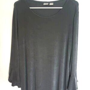 CHICO'S TRAVELERS WOMEN'S TUNIC TOP SILVER GRAY LONG RUFFLE SLEEVE STRETCH 12/14